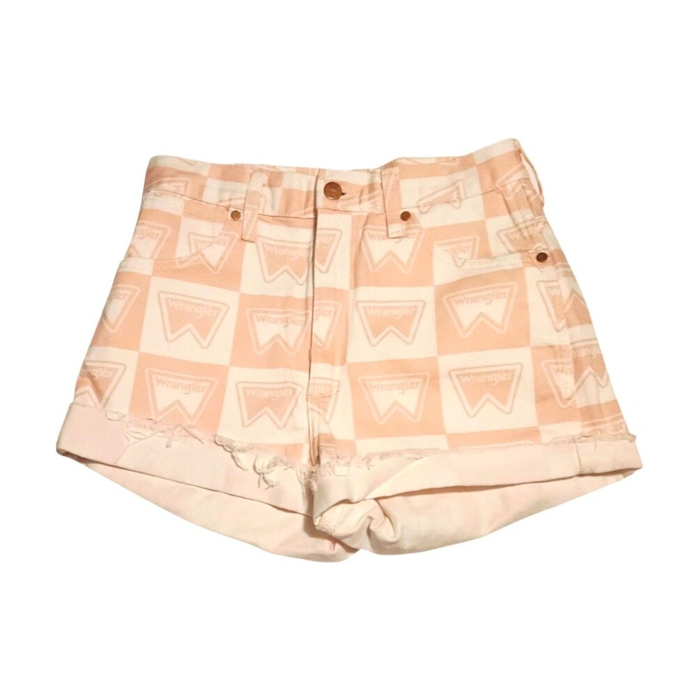 Wrangler High Rise Festival Shorts Peach White Signature Print Womens Size 28"